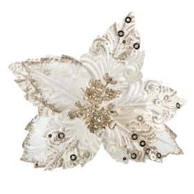 SEP '26: Cream/Gold Fabric Poinsettia Pick, £3.49