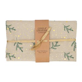 SEP '26: Fabric Table Runner w Sprigs/Gold Snow Pattern, £10.99