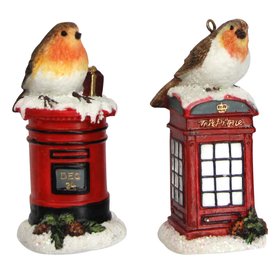 SEP '26: Set of 2 Hanging Decorations - Robins on Letter & Phone Box, £12.99