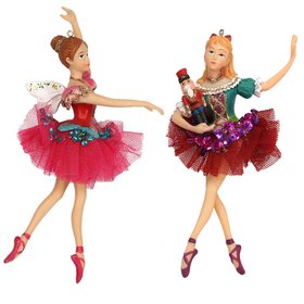 SEP '26: Nutcracker Resin/Fabric Clara/Ballerina Hanging Decoration, Set of 2, £24.99