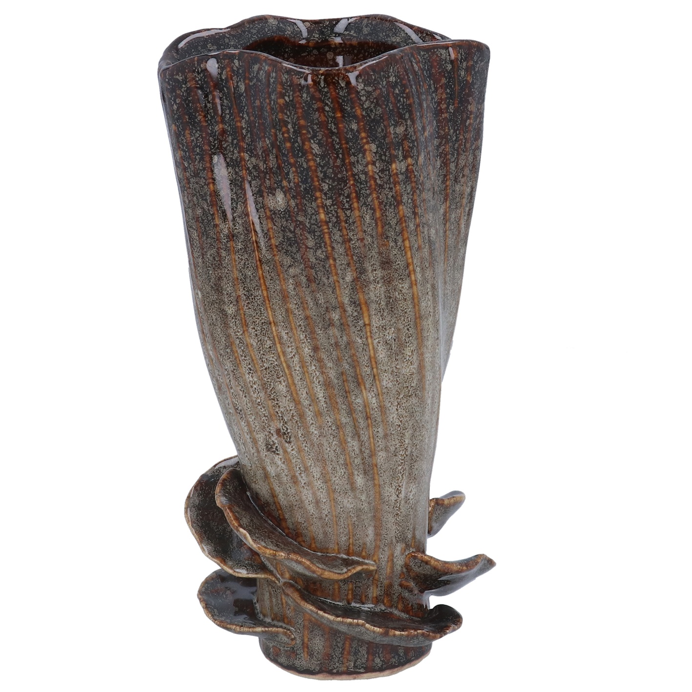 Brown Reactive Stoneware Decorative Vase w Mushrooms, £19.99