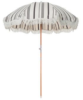 NEW Compact Fringed Parasol - Black & Cream Stripe