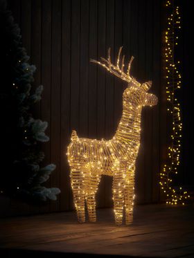 COX&COX Blonde Faux Rattan Light Up Reindeer - Small