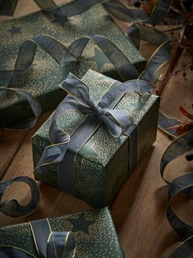 COX&COX Voile Wired Ribbon - Gold & Navy