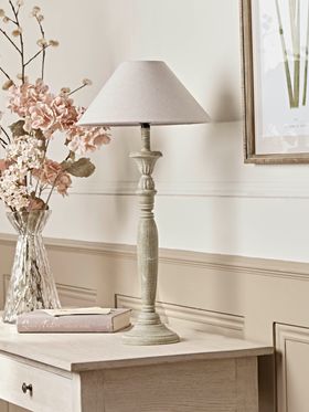 COX&COX Greywashed Turned Table Lamp 1350102