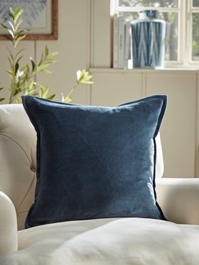 COX&COX Velvet & Cotton Linen Square Cushion - Steel Blue 1850730