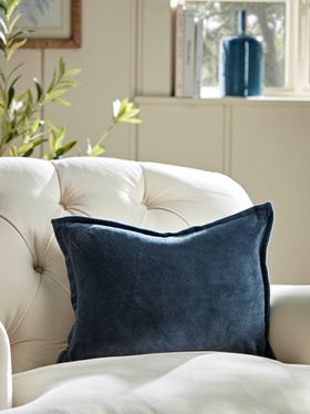 COX&COX Velvet & Cotton Linen Rectangular Cushion - Steel Blue 1850727