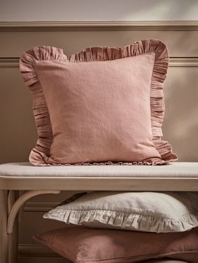 COX&COX Ruffel Cotton Linen Square Cushion - Vintage Rose 1850756