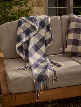 COX&COX Gingham Indoor Outdoor Throw - Blue 1552269