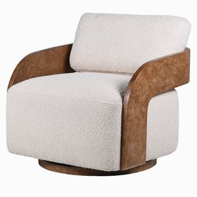 COX&COX  Swivel Boucle & Burl Wood Occasional Chair 1252751
