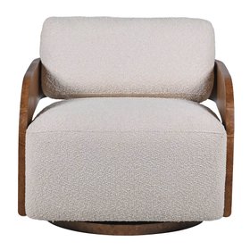 COX&COX  Swivel Boucle & Burl Wood Occasional Chair 1252751