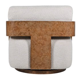 COX&COX  Swivel Boucle & Burl Wood Occasional Chair 1252751
