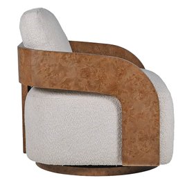 COX&COX  Swivel Boucle & Burl Wood Occasional Chair 1252751