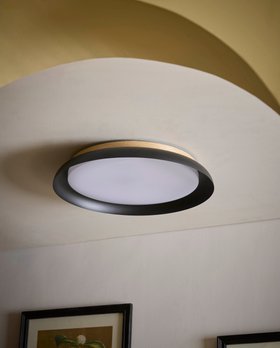 COX&COX Black Metal & Wood Veneer Ceiling Light 1351703