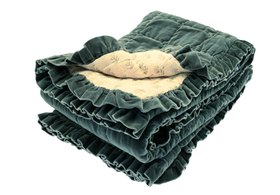 COX&COX Ruffle Quilted Velvet Bedspread - Nordic Blue 1852794