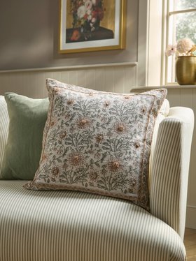 COX&COX Embroidered Hand Block Printed Cushion Cover - Large 1852782