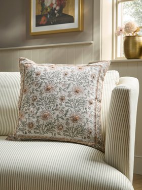 COX&COX Embroidered Hand Block Printed Cushion Cover - Large 1852782