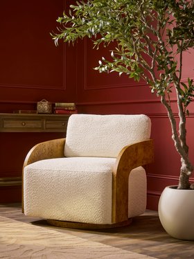 COX&COX  Swivel Boucle & Burl Wood Occasional Chair 1252751