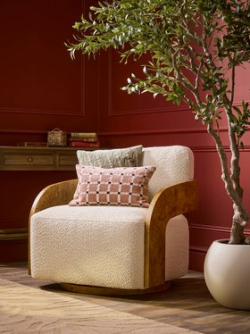 COX&COX  Swivel Boucle & Burl Wood Occasional Chair 1252751
