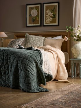COX&COX Ruffle Quilted Velvet Bedspread - Nordic Blue 1852794