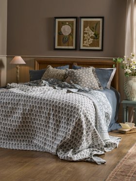 COX&COX Stone Blue Block Print Bedspread 1852790