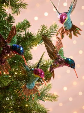 COX&COX Four Sequinned Hanging Hummingbirds 1053404
