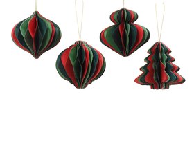 COX&COX Four Striped Honeycomb Festive Paper Baubles- Multi 1053358