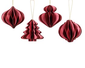 COX&COX Four Striped Honeycomb Festive Paper Baubles- Pink 1053371