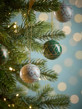 COX&COX Four Paper Mache Baubles - Green Mix 1053954