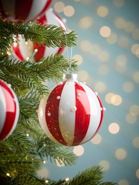 COX&COX Four Jolly Stripe & Pearl Glass Baubles 1053634