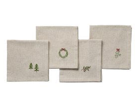 COX&COX Four Embroidered Christmas Foliage Napkins