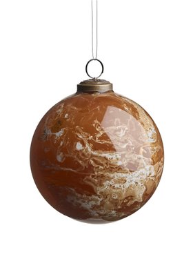 COX&COX Three Beautiful Glass Marble Effect Baubles - Dark Brown