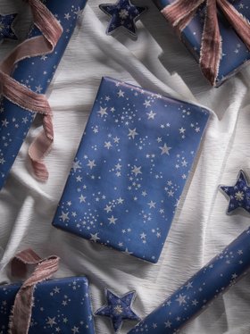 COX&COX Navy Glittered Starburst Wrapping Paper - 5m