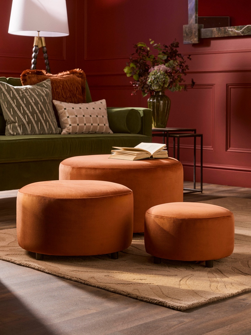 COX&COX Three Stacking Ottomans - Burnt Orange Velvet