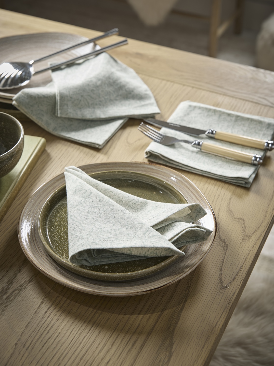 Cox & Cox Four Four Indira Hand Block Printed Napkins - Dusky Sage