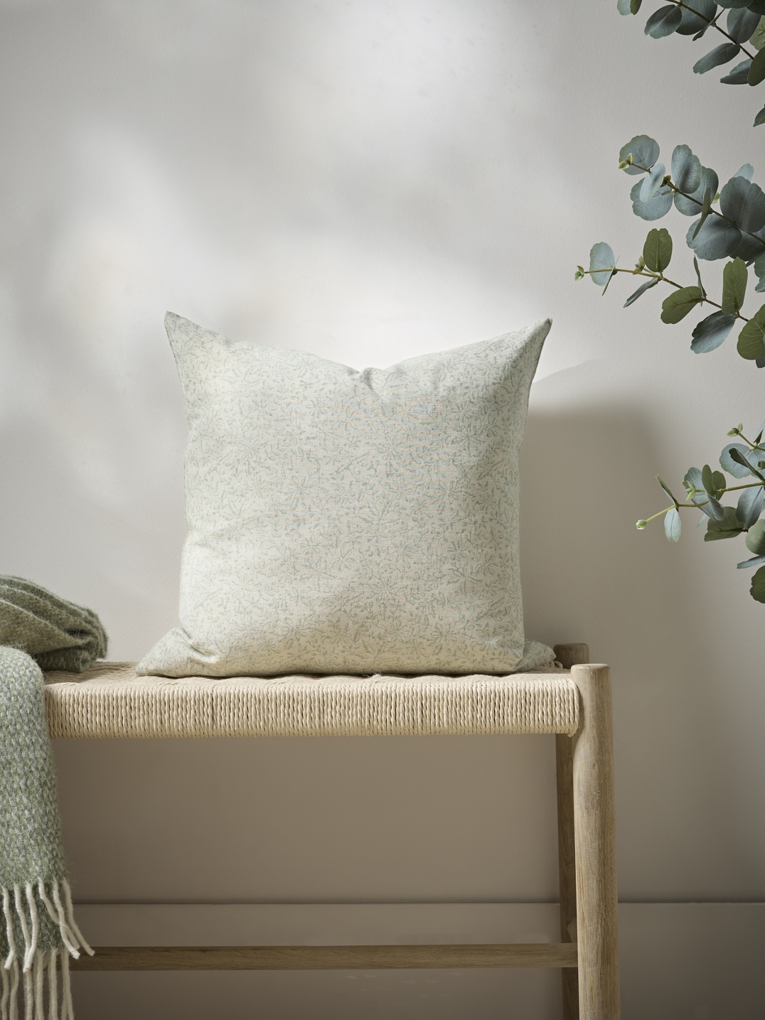Cox & Cox Indira Hand Block Printed Cushion Cover - Dusky Sage