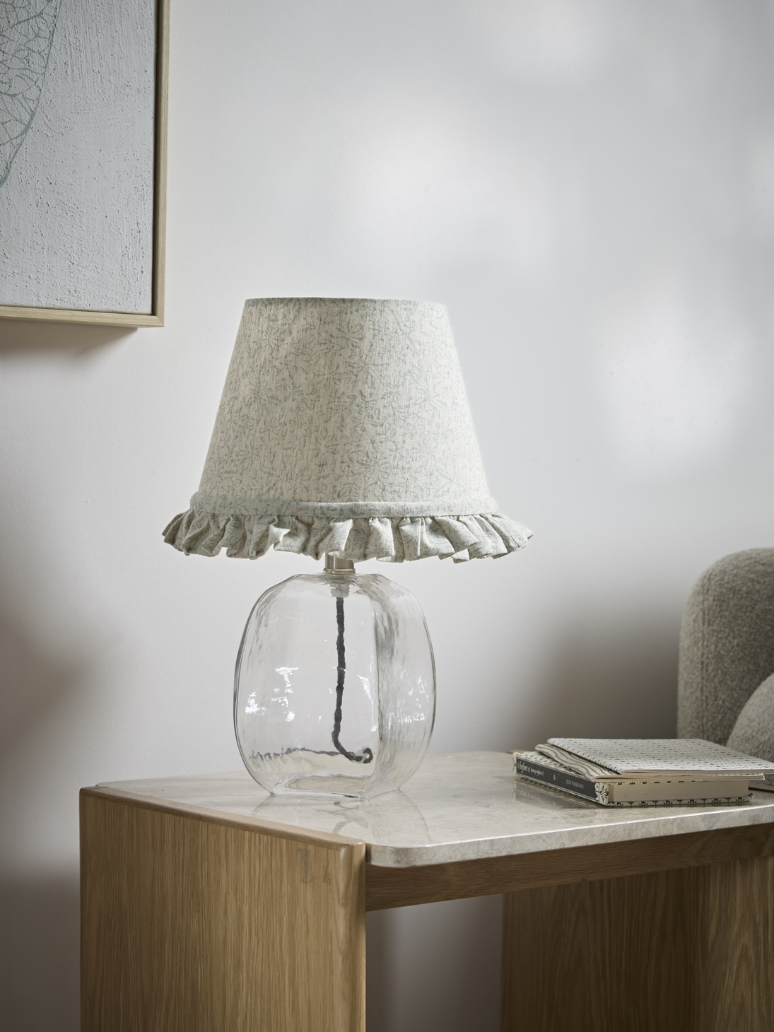 Cox & Cox Indira Hand Block Printed Ruffle Lampshade - Dusky Sage