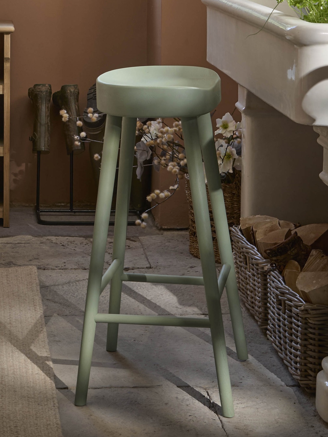 Cox & Cox Weathered Oak Counter Stool - Sage