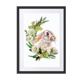 Hare and Daisies –Wildlife Botanical Art Print