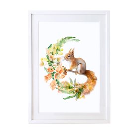 Red Squirrel and Foxgloves –Wildlife Botanical Art Print
