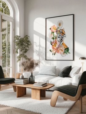 Tiger and Roses –Wildlife Botanical Art Print