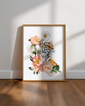 Tiger and Roses –Wildlife Botanical Art Print