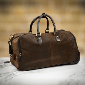 Ashwood Leather Trolley Holdall with Telescopic Handle - Oily Brown