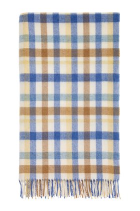 MOON, Multi Plaid Buttercup Blue Merino Wool Throw, £120