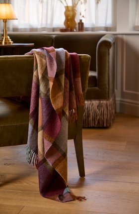 MOON, Block Windowpane Damson Merino Wool Throw, £120