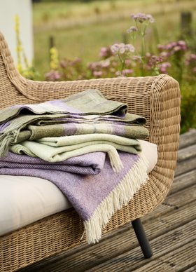MOON, Skye Heather Pure Wool Throw, £95, Herringbone Sage Merino Wool Throw, £120