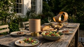 Tom Raffield, Kana Portable Table  Light, £175 and Verso Portable Table Light, in Oak