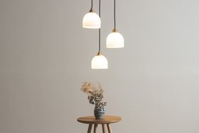 Tom Raffield Glass Bue Pendant Trio Cluster