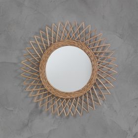 Specchio Da Parete Rotondo Etnico In Rattan - Apollo 
