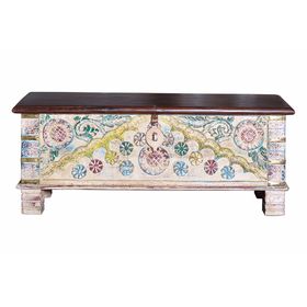 Baule Stile Vintage In Legno Di Mango Sbiancato - Arturo